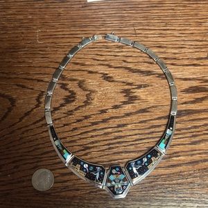 Onyx and multi stone Native American handmade necklace.